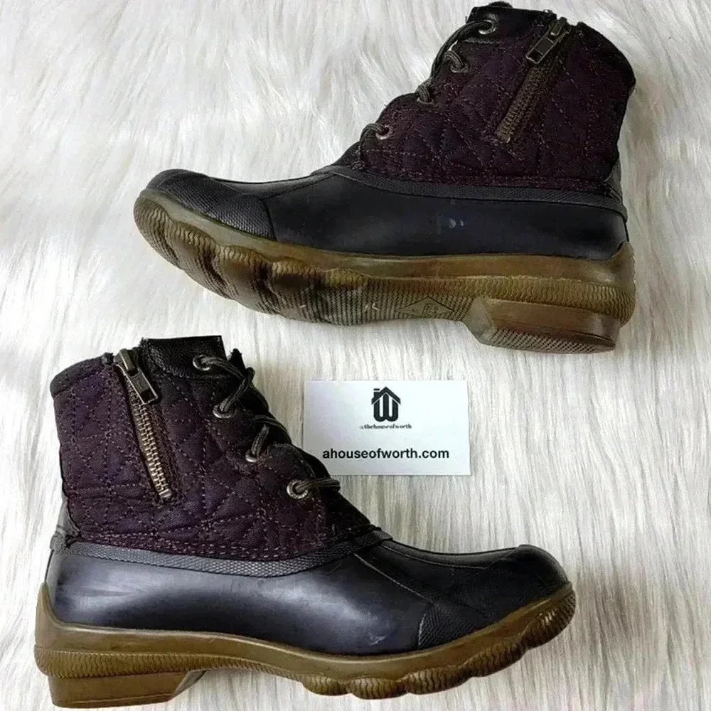 Rare Sperry Saltwater Burgundy & Brown Duck Boots - 6 - Picture 3 of 9